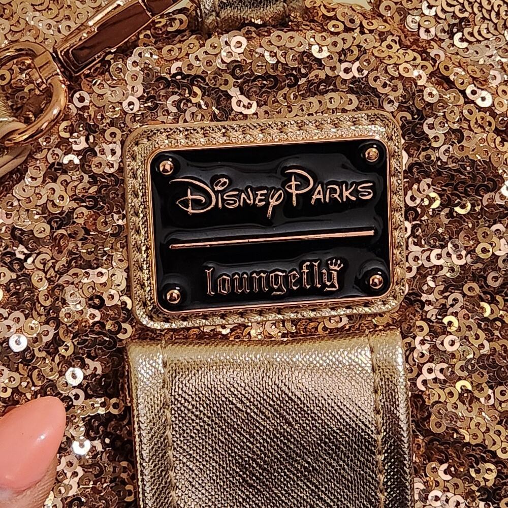 Loungefly Disney Parks Rose Gold Sequin Mini Backpack Wristlet Minnie Lux Bag - Picture 3 of 8